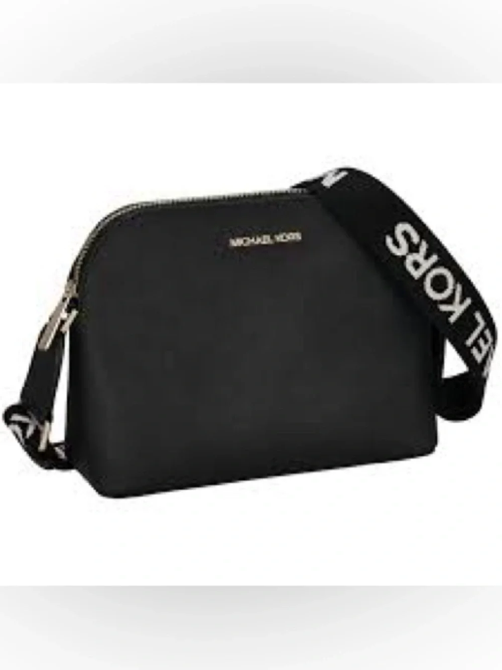 Michael Kors Black Dome Crossbody with Logo Webbing Strap